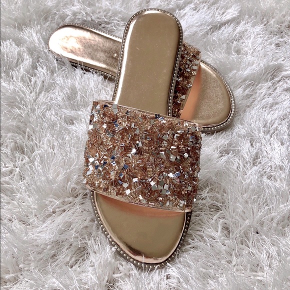New Rose Gold Bling Embellished Sandals 